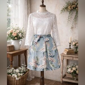 Zimmermann Designer, Linen, Floral, Pleated Mini Skirt